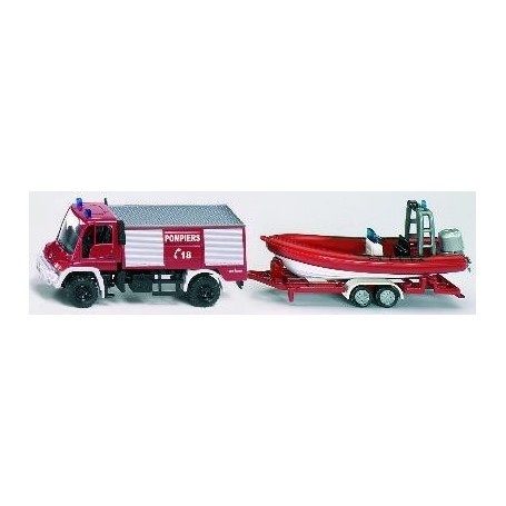 Modello di camion Vigili del fuoco di Unimog + barca 1:64